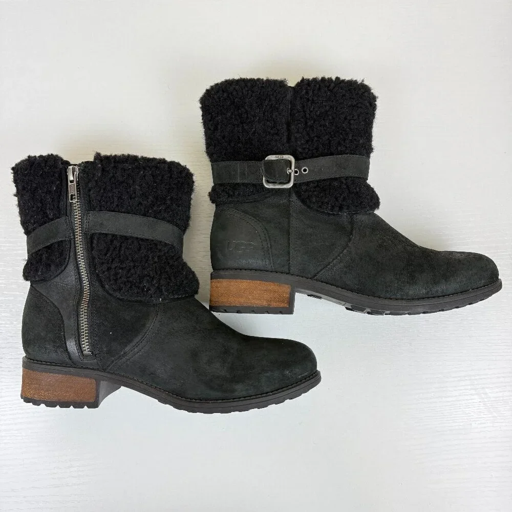 EUC UGG Blayre Shearling Black Boots S/N 1008220